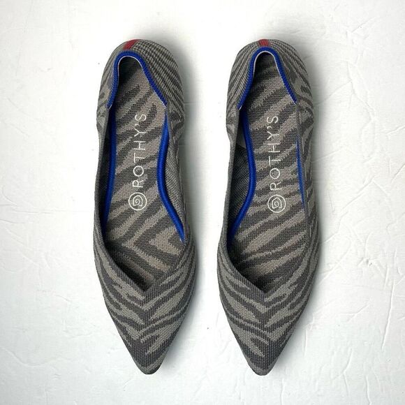 Rothy's Zebra Print Flats 8 - Black and Gray - Picture 1 of 10